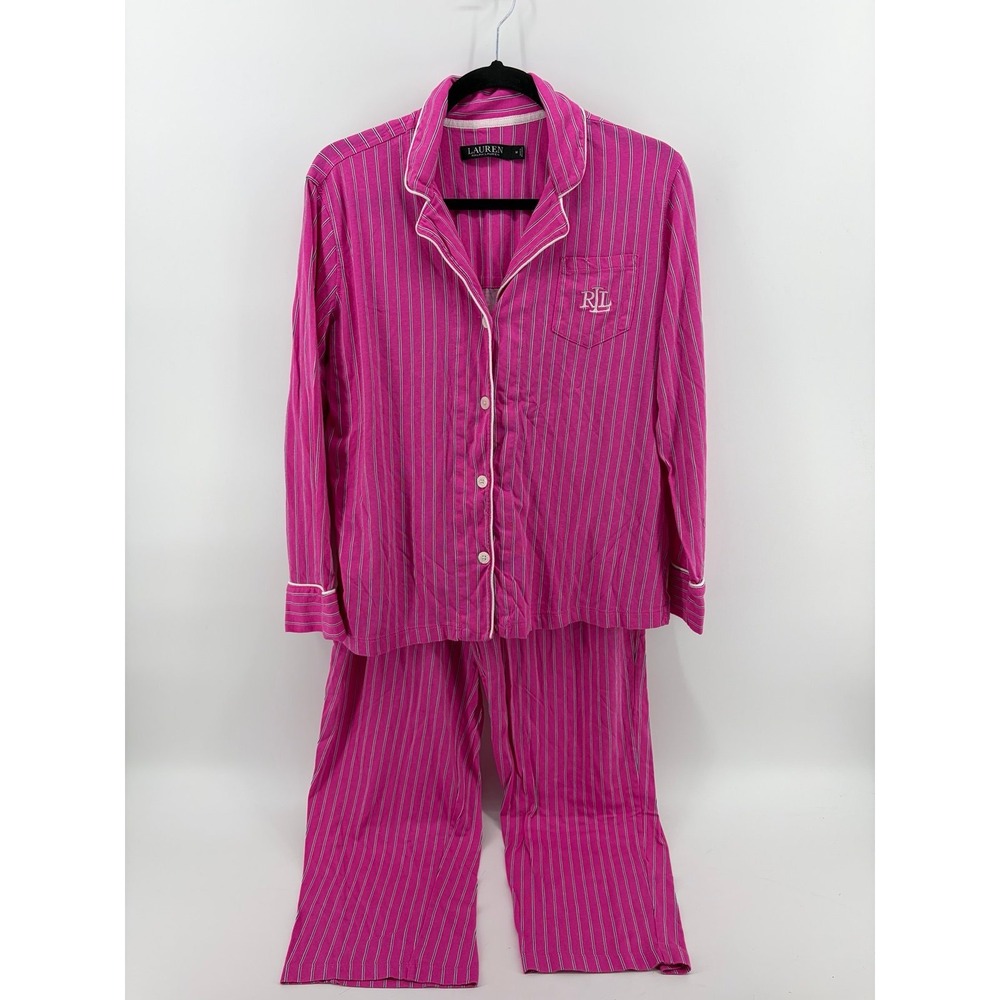 Ralph Lauren, Pink Striped Shirt & Pants Sleep Set, Pajama Set, Women's Size M